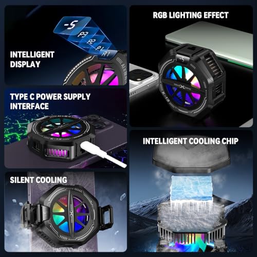 ZORBES® Phone Cooler for Gaming Magnetic Mobile with 4 Level Modes LCD Display RGB Light Semiconductor Technology Clips for iOS Android Phones 2PCS ZORBES® Phone Cooler for Gaming Magnetic Mobile with 4 Level Modes LCD Display RGB Light Semiconductor Technology Clips for iOS Android Phones 2PCS